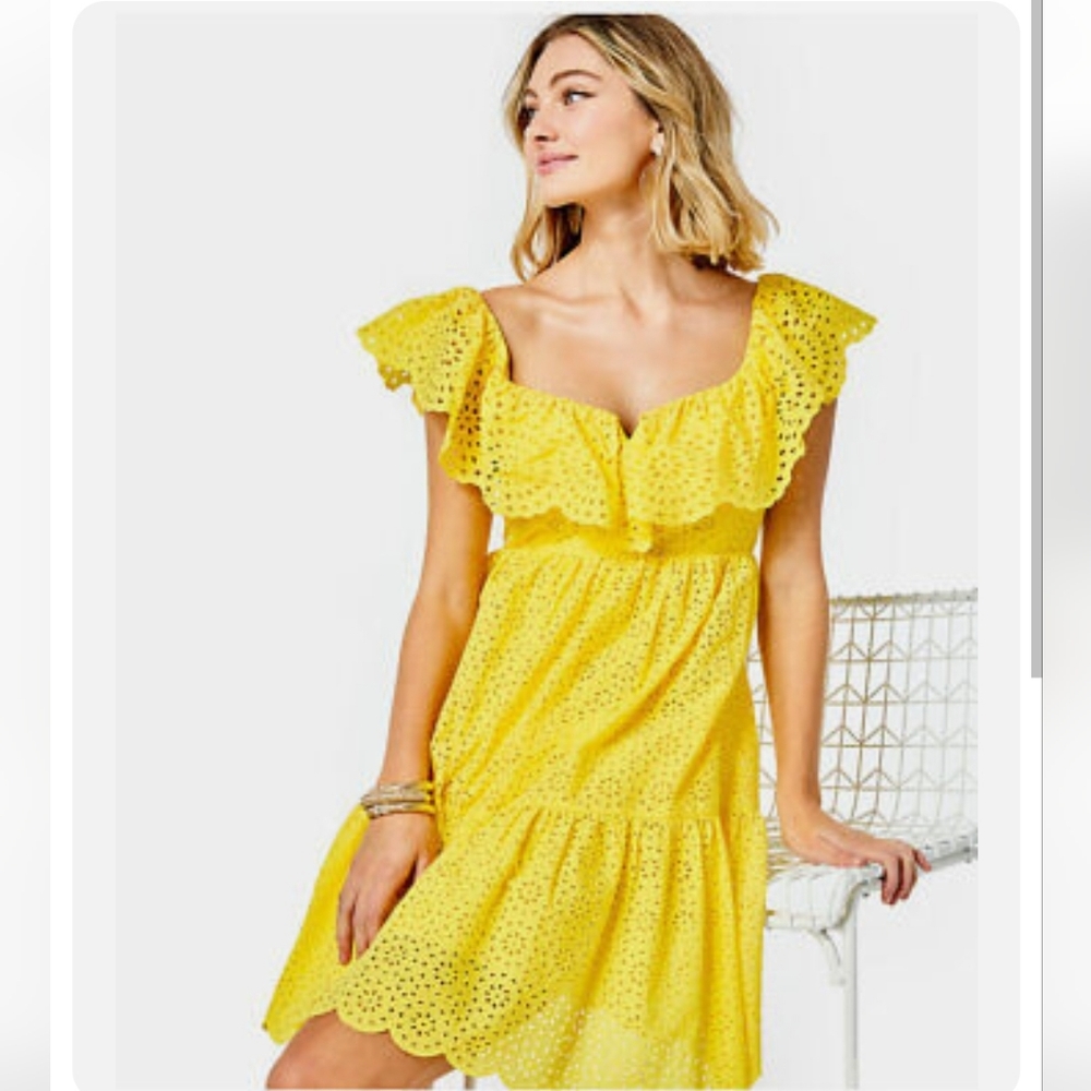 NWT Lilly Pulitzer Asteria Eyelet Babydoll Dress in Resort Yellow - Size 4